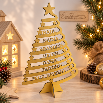 árbol de Navidad personalizado, árbol de Navidad de madera, árbol navideño personalizado, árbol de Navidad con nombres, árbol de madera con nombres, árbol Navidad familiar, árbol personalizado para familia, decoración navideña personalizada, decoración Navidad de madera, adorno de Navidad personalizado, árbol navideño de sobremesa, árbol de Navidad artesanal, árbol Navidad original, árbol Navidad decorativo, árbol personalizado con nombres familiares, regalo de Navidad personalizado, regalo para familia Nav