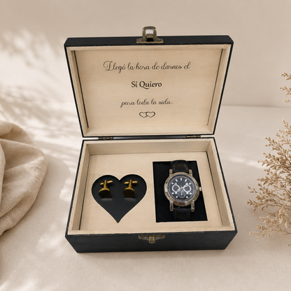 caja para reloj y gemelos, caja personalizada, caja reloj personalizada, caja para gemelos, regalo para hombre, regalo personalizado para hombre, regalo para novio, regalo para marido, regalo para padre, regalo de boda, regalo para novio boda, regalo para padrino, regalo especial, caja de madera personalizada, caja artesanal, regalo artesanal, reloj y gemelos, caja regalo hombre, detalle para hombre, regalo original hombre, regalo elegante, regalo de boda personalizado, detalle de boda, regalo hecho a mano,