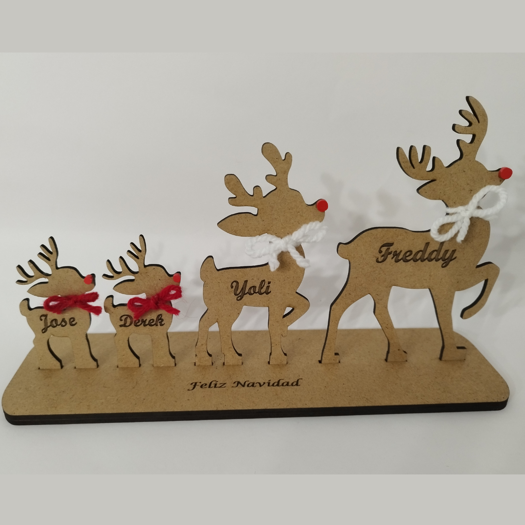 FAMILIA DE RENOS DE NAVIDAD, ADORNOS NAVIDEÑOS , ADORNOS DE NAVIDAD PERSONALIZADOS
