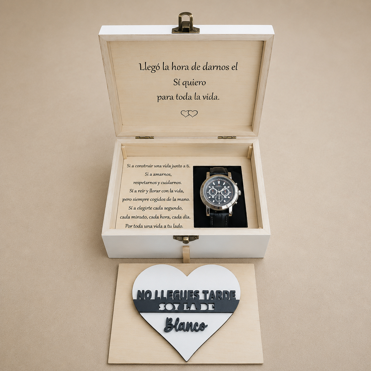 Caja de madera, caja personalizada, caja para futuro esposo, regalo para novio, regalo para futuro marido, regalo de boda, regalo para novio boda, regalo personalizado, caja regalo hombre, caja para reloj, caja para gemelos, caja para reloj y gemelos, regalo romántico, regalo de boda para hombre, detalle para novio, detalle de boda, regalo especial, regalo original, caja artesanal, caja de madera personalizada, regalo personalizado para hombre, Emoción en Letras